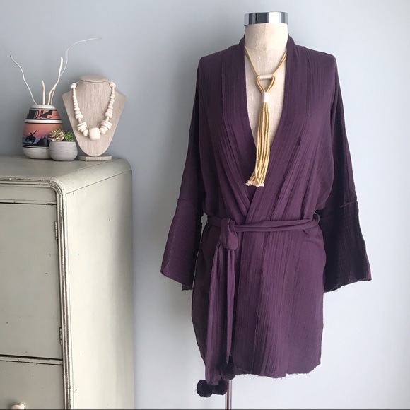 JOHNNY WAS Calme Eggplant Gauze Belted Kimono Cardigan XS/S NWT - Picture 2 of 9